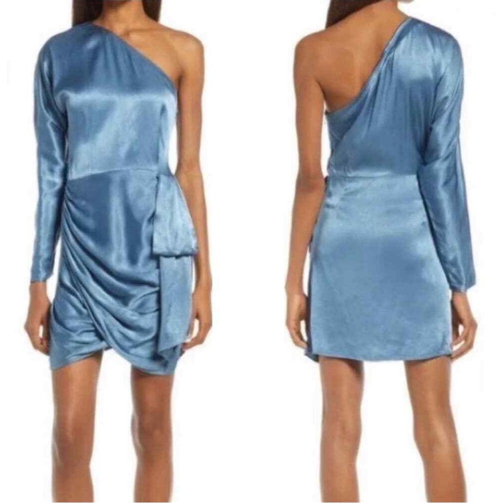 ELLIATT Revolve Shiny Satin Blue Sexy One Sleeve Mini Dress NWT Size Medium